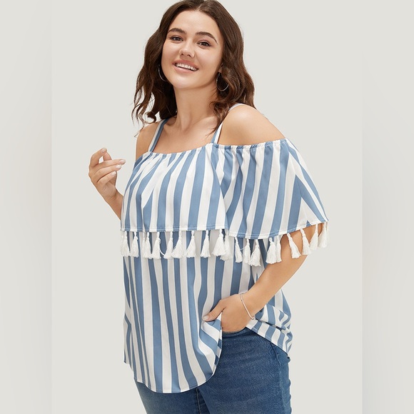 NWT Bloomchic Blue Stripe Top - Picture 1 of 1